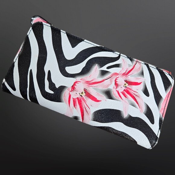 Y2K Wallet Zebra Print Floral Deadstock Black White Pink Emo Scene Mcbling Gyaru - Picture 7 of 9